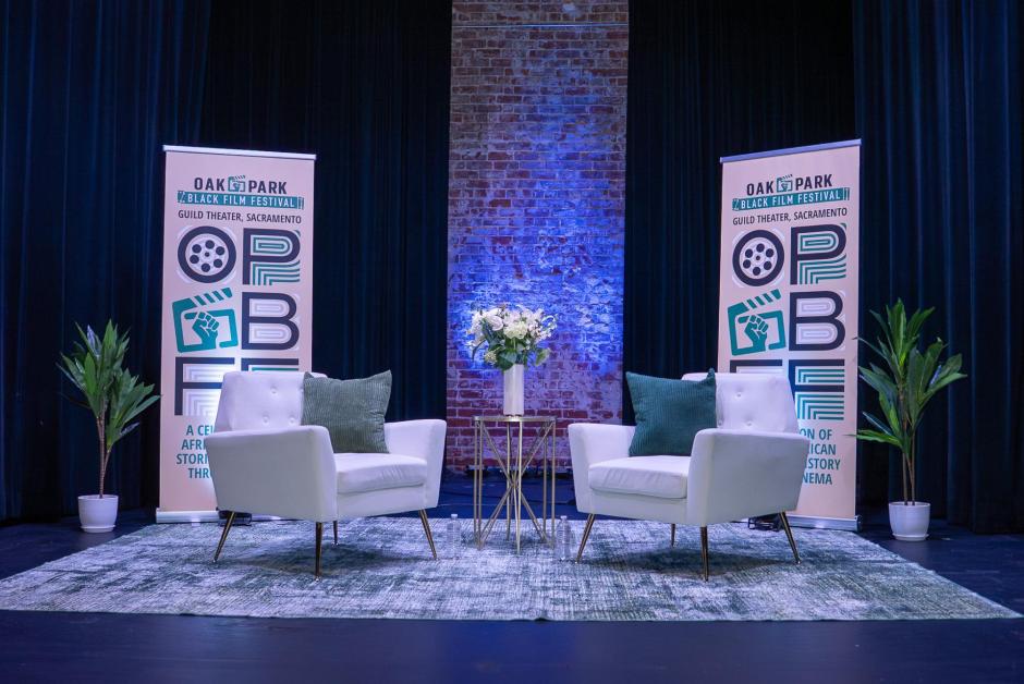 Oak Park Black Film Festival stage at the Guild Theater, from St. HOPE’s official festival webpage