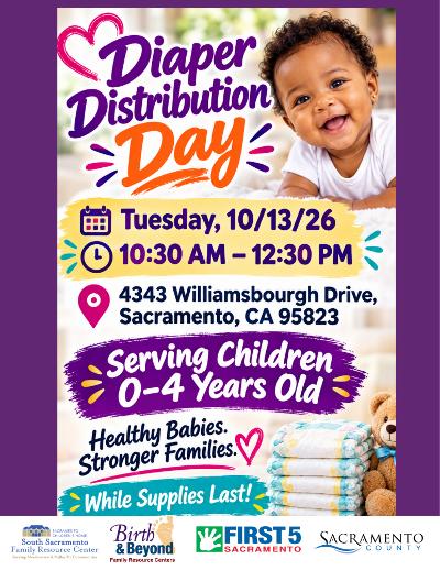 Diaper Distribution Day supplied flyer with complete printed details